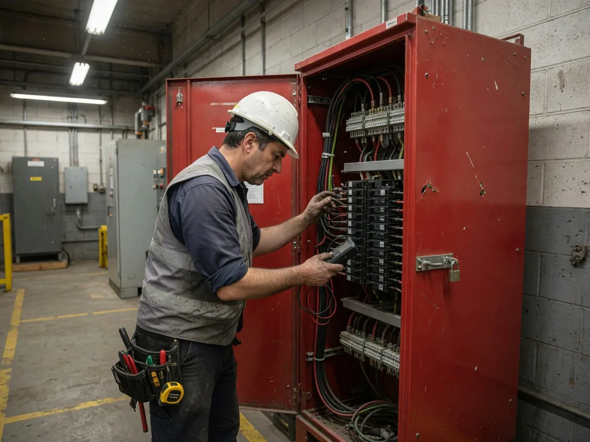 Electrician working on a control panel